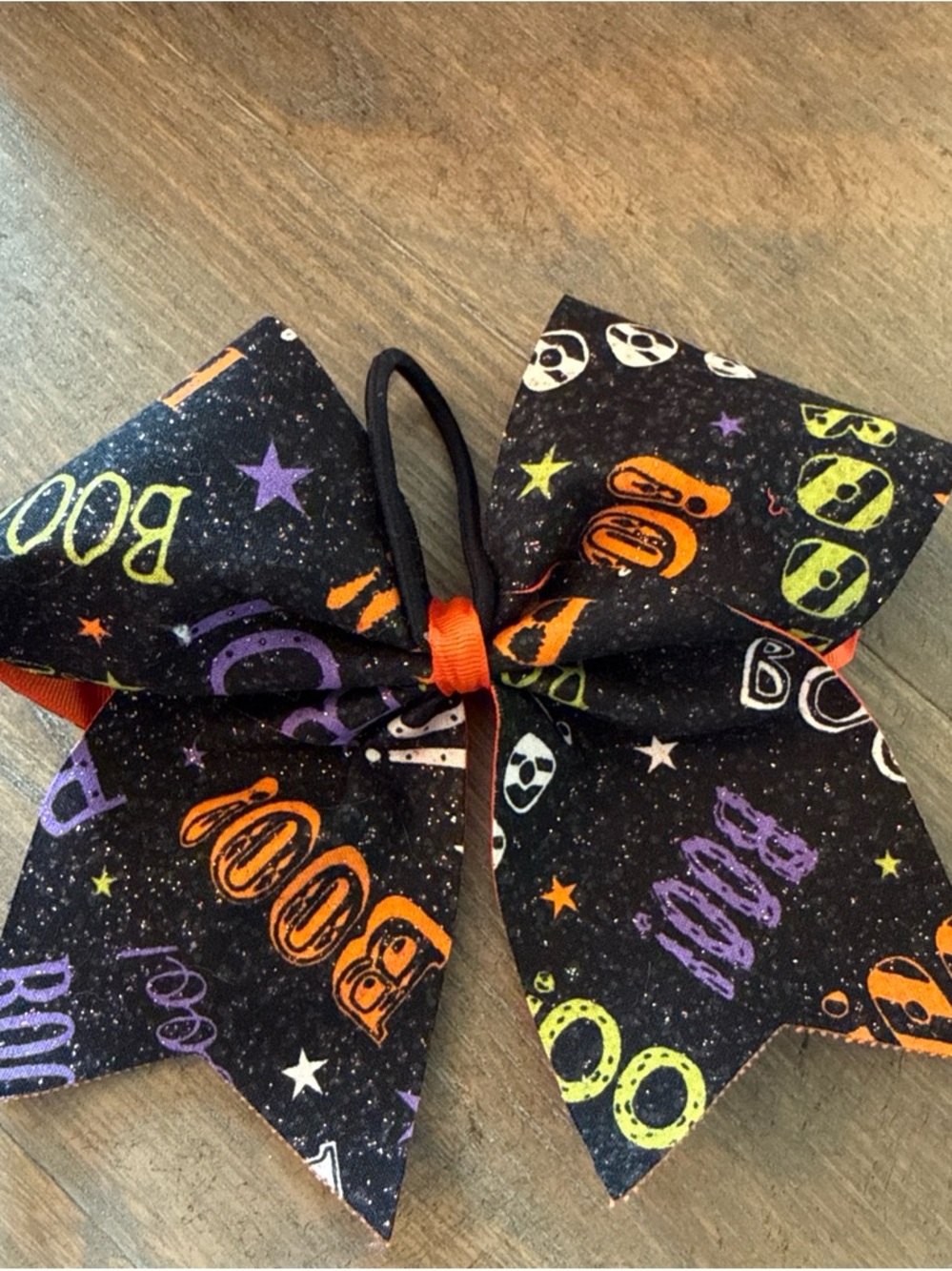Halloween 'Boo' Hair Bow - Black with Orange, Purple & Green Accents